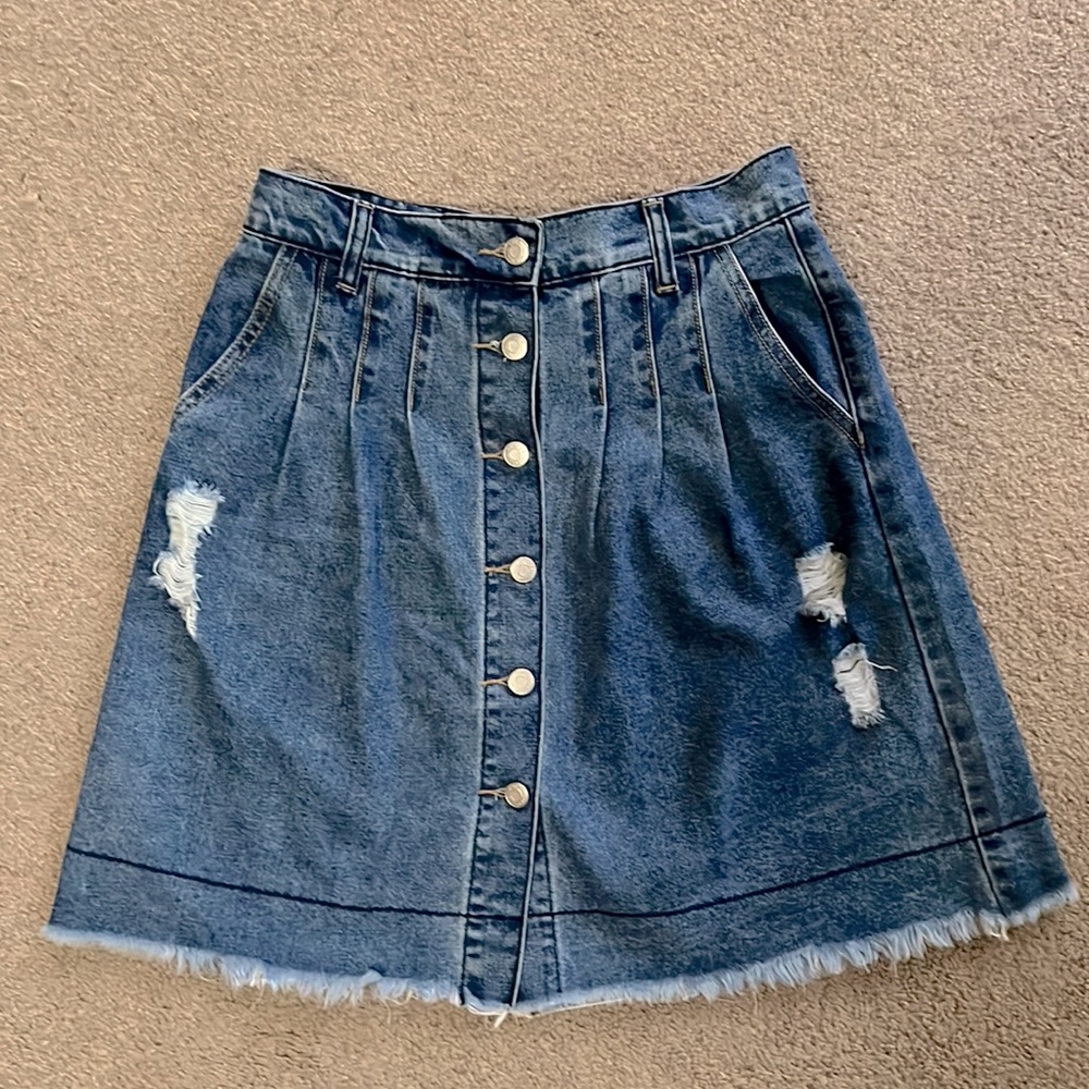 Denim distressed skirt